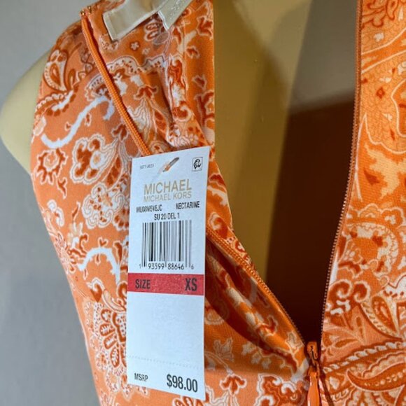 🎩🗝️ NWT $98 MICHAEL KORS Nectarine Print Criss-cross Neckline A-line Dress - Picture 3 of 3